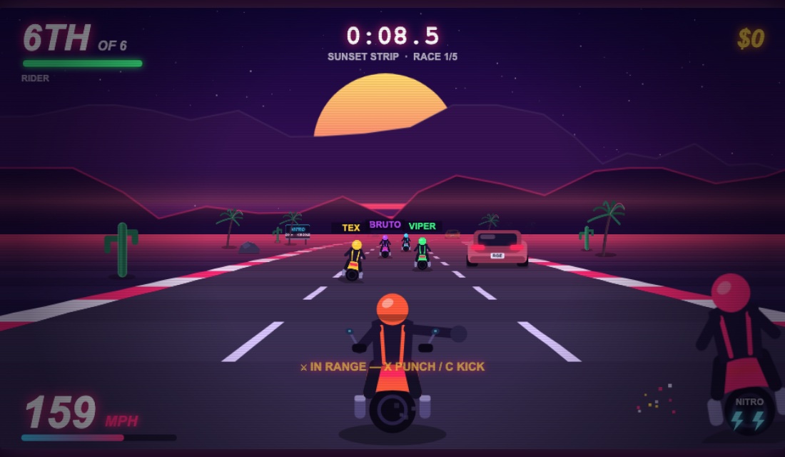 Player punching a rival rider off their bike mid-race