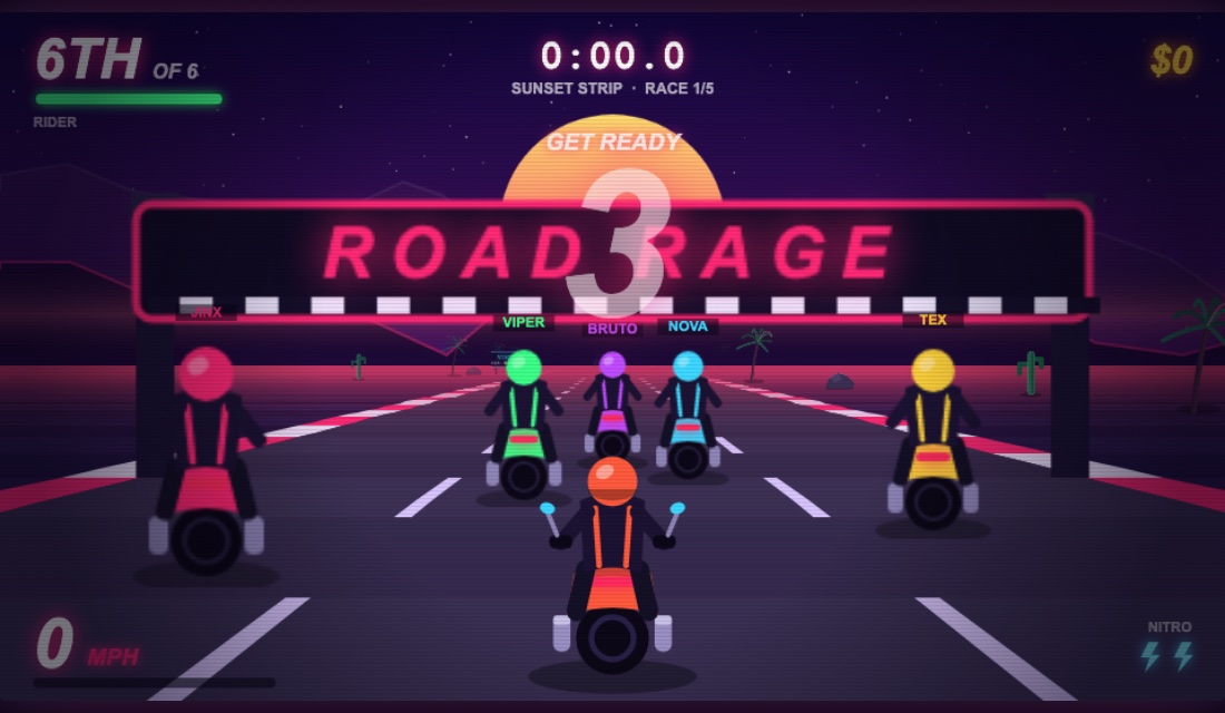 Starting grid countdown with all six riders lined up