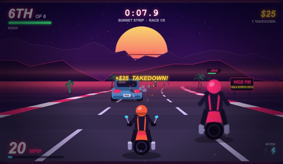 Wipeout and takedown popup with crash particles